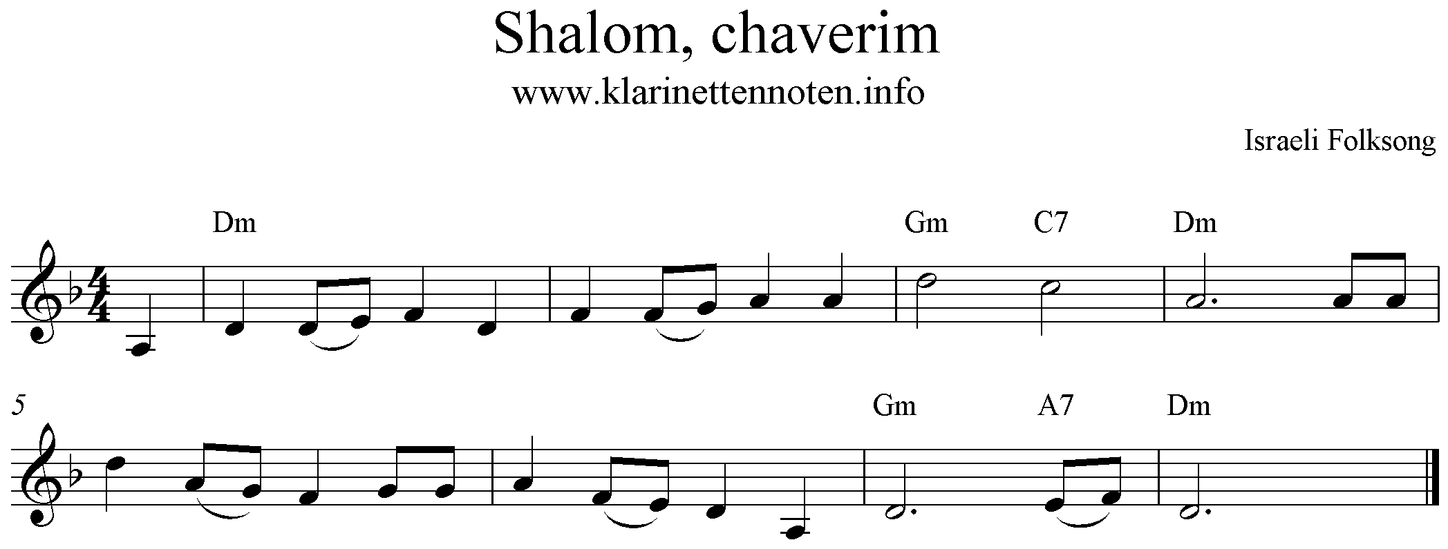 Noten, freesheetmusic, Shalom chaverim, d-minor, d-moll